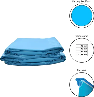 Produktbild von Poolinnenhüllen rund 0,6 mm 90 cm Tiefe Keilbiese Poolfolie Ersatzfolie Rundbecken 350x90cm - Dicke 0,6mm - Keilbiese - blau