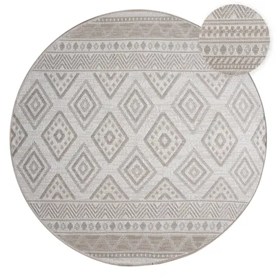 Produktbild von Outdoor Teppich Flachgewebe modern Boho Ethno wetterfest Außenbereich Grösse 80 cm Rund