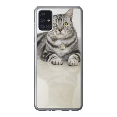 Produktbild von MuchoWow® Handyhülle Schutzhülle Hülle für Samsung Galaxy A52 5G Katze - Grau - Tier - Mädchen - Kinder - Jungen - Kind Silikon Softcase Handy Hülle - Umschlag