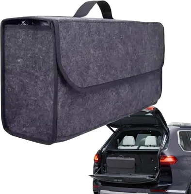 Zdjęcie produktu dla Organizer do bagażnika samochodu - pojemnik filcowy - do utrzymania porządku w samochodzie - wytrzymały materiał filcowy - 25x10x25 cm - kolor szary