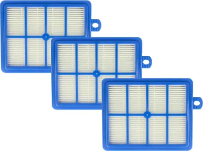 Produktbild von vhbw 3x Staubsaugerfilter kompatibel mit AEG UltraSilencer AUS 3000, 4031, 4032, 4033, 4034, 4030, 4035, 4036 Staubsauger - Abluftfilter Blau Weiß