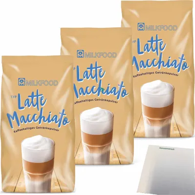 Produktbild von Milkfood Latte Macchiato Kaffeehaltiges Getränkepulver 3er Pack (3x400g Packung) + usy Block