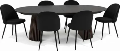 Produktbild von Tokyo Essgruppe Esstisch schwarz, 6 Stühle aus schwarzem Velours.