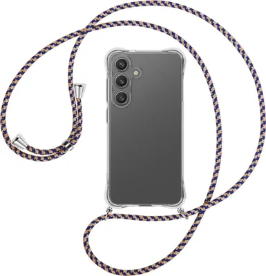 Produktbild von Handykette Backcover-Schutzhülle mit Band (Metall silberfarben) für Samsung S25 - blau+beige