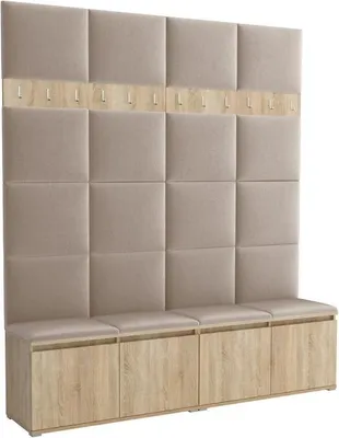 Productafbeelding van Garderobeset Noris II, beklede garderobe met zitbank, entree meubel met wandpanelen, haken en opbergruimte (kleur: antraciet + Trinity 04)