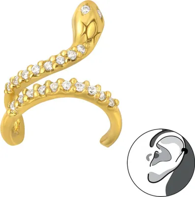 Produktbild von Ohrklemme „Schlange“: Ear Cuff Zirkonia Ohrring gold aus Silber 925