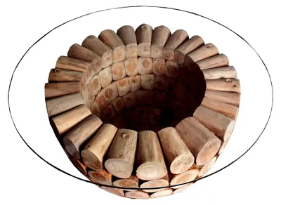 Produktbild von Runder Couchtisch aus massivem Teakholz mit Glasplatte, 70 cm