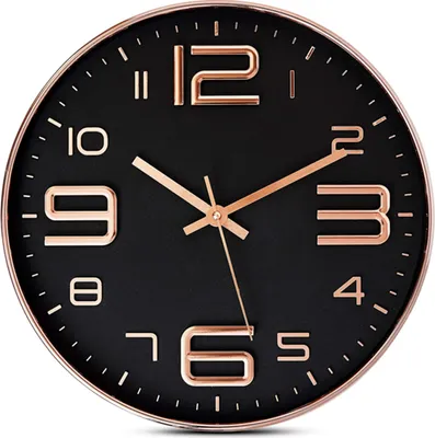 Produktbild von OKWISH Wanduhr Ohne Tickgeräusche 12 Zoll/30cm Modern Quartz Lautlos Wanduhr Schleichende Sekunde Küchenuhren, für Wohnzimmer Kinderzimmer Küche Schlafzimmer Büros (Schwarzes Roségold-3D)