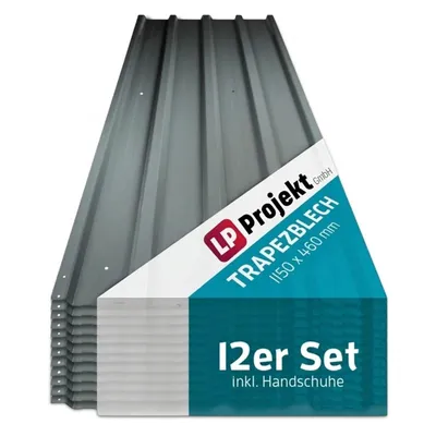 Produktbild von LP Projekt Trapezblech 12er Set – Profilblech 115x46cm (6,35m²) anthrazit – Dachplatten verzinkt aus Metall & Stahlblech – für Carport, Dach, Garage, Geräteschuppen, Wandverkleidung, Überdachung