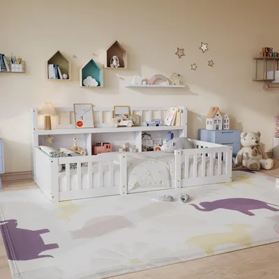 Produktbild von REMZETTA Kinderbett 90x200 cm mit Bücherregal, Rausfallschutz und Lattenrost, Weiß