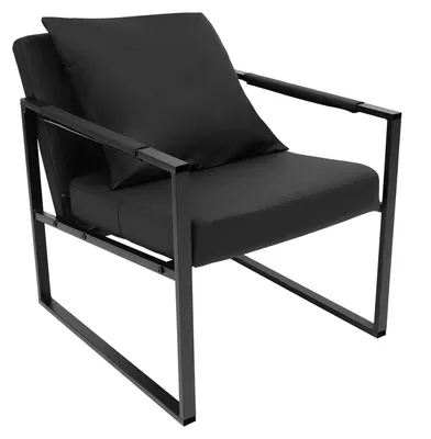 Immagine prodotto di Poltrona da salotto - Poltrona relax - Design moderno e minimalista - Rivestita in ecopelle e imbottita in schiuma - Struttura in metallo con braccioli - Dimensioni: 59x65x80 cm - Colore: nero