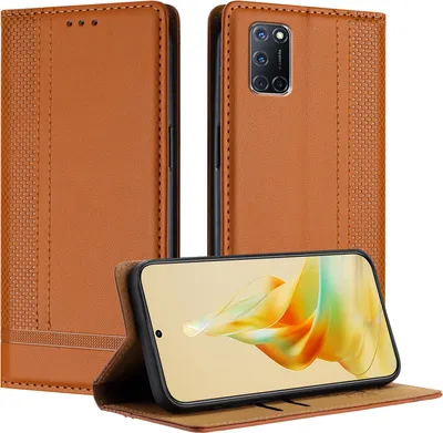 Produktbild von Handyhülle für OPPO A52 A72 A92 4G Leder Flip Klappbare Schutzhülle mit Standfunktion Braun