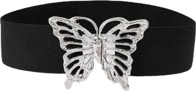 Produktbild von Schwarzer Schmetterlingsgürtel mit Schmetterlings-Strasseinlage, elastischer Stretchgürtel, Schnallengürtel für Damenkleider, breiter Gürtel für Damen, verstellbarer Gürtel, Gürtel, Jeans, Hosen, Kleidung