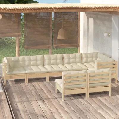 Produktbild von 2024 Moderne Gartenmöbelgarnituren 8-tlg. Garten-Lounge-Set mit Creme Kissen Massivholz Kiefer 141537