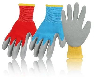 Image de Gants de protection pour enfants, avec revêtement en latex naturel, 3 paires, taille 5-8 ans, pour le jardinage