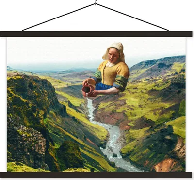 Produktbild von MuchoWow® Textilposter Milchmädchen - Vermeer - Natur 60x45 cm mit schwarzem Rahmen - Poster Schlafzimmer
