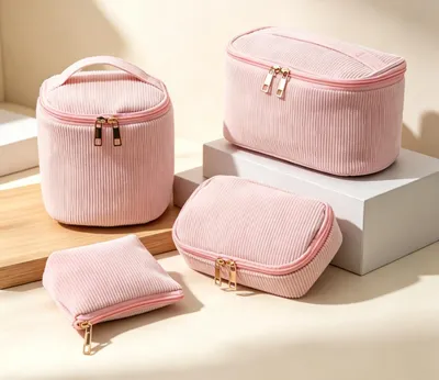 Produktbild von 4er Set Kosmetiktasche Kulturtasche Damen, Rosa Kulturbeutel Make Up Tasche, Tragbare Schminktasche Makeup Bag Waschtasche Groß