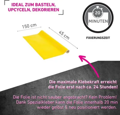 Produktbild von Klebefolie Gelb glatt glänzend selbstklebend abwischbar 45 cm x 1,5 m