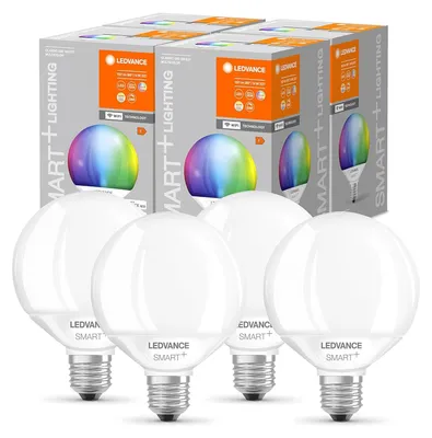 Produktbild von 4 x Ledvance LED Smart+ G95 Globe 14W = 100W E27 Opal 1521lm RGBW 2700-6500K dimmbar App Google Amazon Alexa WiFi