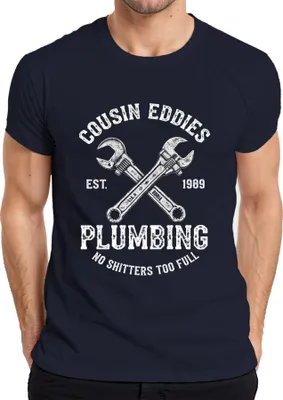 Zdjęcie produktu dla Koszulka męska Cousin Eddies Plumbing No Shitters Plumber Beautiful Weighting, Granatowy, XXL
