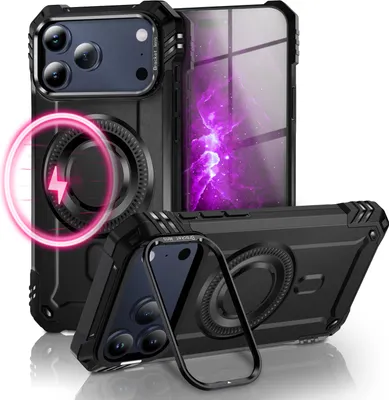 Produktbild von MagSafe Hülle "Granite" für Apple iPhone 17 Pro Max - Panzer Schutzhülle mit Kickstand Military Case Handyhülle -  Vulkanschwarz