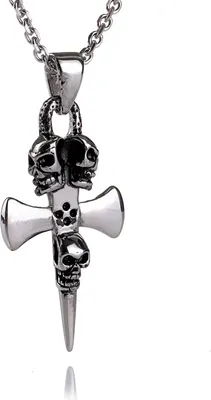 Produktbild von Edelstahl Anhänger Kreuz Totenköpfe Gothik Geschwärzt Und Edelstahl Kette - Herrenschmuck - 55.0 Zentimeter