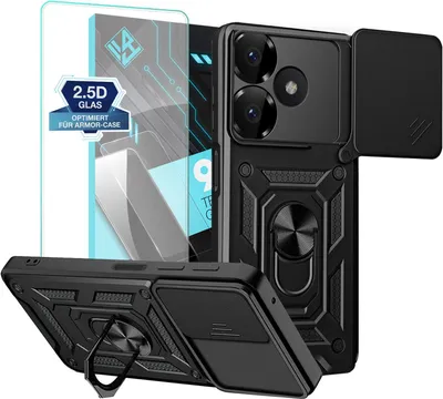 Produktbild von Armor Handyhülle für Xiaomi Redmi 13 mit 9H Displayglas Displayschutz Kameraschutz Handy Panzer Case Cover Schutzhülle Outdoor Farbe: Schwarz