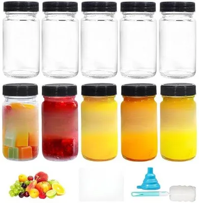 Produktbild von Famanu Set von 10 Gläsernen Shotflaschen 60 ml mit Trichter und Etiketten – Transparent