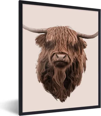Produktbild von MuchoWow® Gerahmtes Poster Schottischer Highlander - Kuh - Porträt 60x80 cm - Poster mit Schwarzem Bilderrahmen Wandposter Rahmen Foto Bilder - Premium - Wanddeko Wohnzimmer