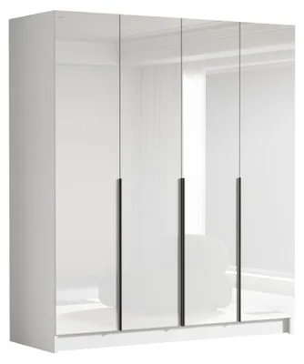 Produktbild von MIRJAN24 Kleiderschrank Santi I, Schlafzimmer, Drehtürenschrank, mit Kleiderstange, Modern, Garderobenschrank, Metallgriffe (Farbe: Weiß / Weiß Hochglanz + Schwarz)