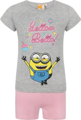 Produktbild von Despicable Me - "Yellow Bello!" Schlafanzug mit Shorts für Mädchen NS7908 (116) (Grau meliert/Hellrosa)