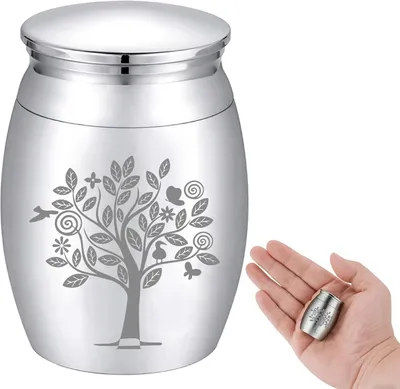 Produktbild von Mini-Urne Lebensbaum aus Edelstahl – Erinnerungsurne für Tier- oder menschliche Asche, zeitloses Design
