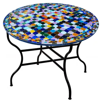 Produktbild von Marrakesch Marokkanischer Mosaiktisch rund Ø 120?cm klappbar – handgefertigt aus Marokko | Esstisch Garten Balkon Terrasse | Mosaik Gartentisch Marrakesch bunt orientalisch Outdoor Tisch