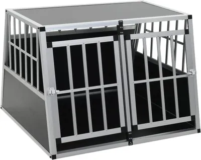 Produktbild von Aluminium-MDF-Hundekäfig mit Doppeltür, 94 x 88 x 69 cm, leichte Hundetransportbox für das Auto, sicher und pflegeleicht, einfach zu montieren