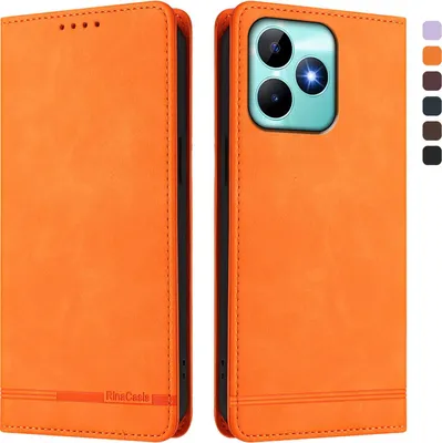Image de Etui pour Realme C53/Realme Note 50, étui rétro en cuirPolyuréthaneavec support et fentes pour cartes Orange
