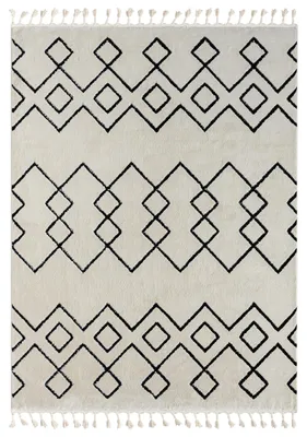 Obrázek produktu pro Koberec MY-RUG, Sofie, 240x190, bílý, koberec s vysokým vlasem, moderní, marocký design, nadýchaný měkký, skandinávský kosočtvercový vzor, obdélníkový tvar