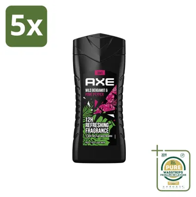 Produktbild von 5 x Axe 3-in-1 Duschgel Wild Bergamot & Pink Pepper - 250 ml - Vorratspackung - 5 Stücke