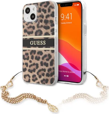 Zdjęcie produktu dla Guess Leopard Gold Chain - Etui iPhone 13 Mini