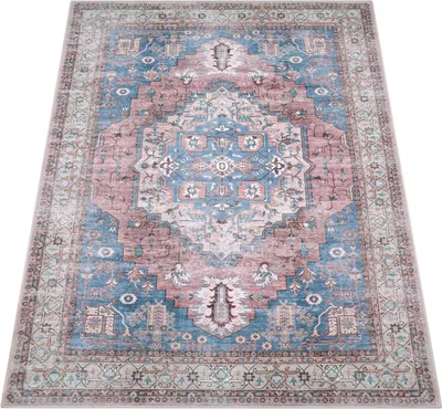 Produktbild von Teppich Wohnzimmer Flachgewebe Vintage Orient Ornamente Bordüre Waschbar Grösse 200 cm Rund