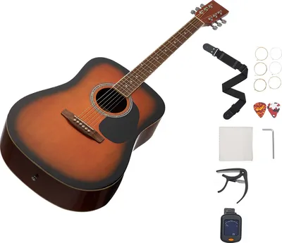 Obrázok produktu pre SucceBuy Akustická gitara Dreadnought, 1041,4 mm, kompletná sada pre začiatočníkov s gig bagom, ladičkou, popruhom, strunami, trsátkami a kapodastrom, palisandrový hmatník, pre dospelých, Sunburst