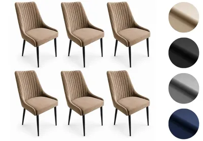 Zdjęcie produktu dla Zestaw 6 krzeseł do jadalni MASSIMO – 48 × 52 × 100 cm – krzesła do stołu, krzesła jadalniane – welurowe latte - metalowe czarne nogi