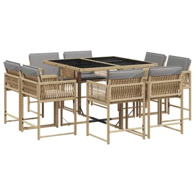 Produktbild von vidaXL 9-tlg. Garten-Essgruppe mit Kissen Beigemischung Poly Rattan