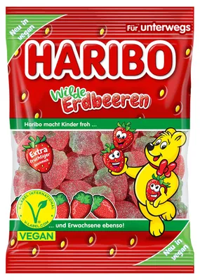 Zdjęcie produktu dla Haribo Wilde Erdbeeren Sauer – kwaśne gumowe cukierki o smaku truskawkowym, opakowanie 100g