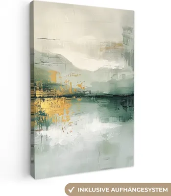 Obrázok produktu pre MuchoWow® - Plátno - Zelené - Moderné - Abstraktné - Zlaté, nástenný obraz, nástenné dekorácie obrazy obývacia izba, 40x60cm