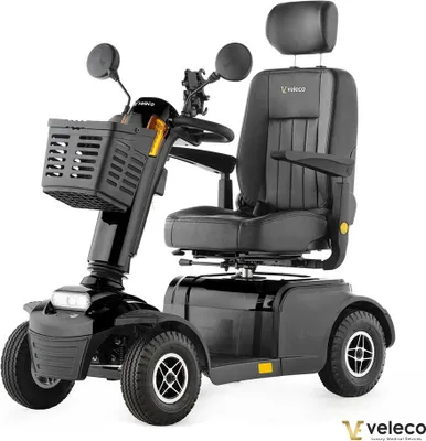 Immagine prodotto di Scooter elettrico Veleco Looper - sedile del capitano con schienale alto - 600W - 12 km/h - scooter per anziani - scooter a 4 ruote - completamente assemblato (nero)
