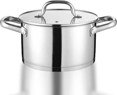 Produktbild von Edelstahl Kochtopf 22 cm mit Glasdeckel - 5 L | Suppentopf, Nudeltopf, Fleischtopf und Gemüsetopf für alle Herdarten, spülmaschinenfest