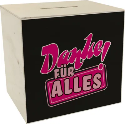 Produktbild von Spardose aus Holz in Pink zum Thema Dankbarkeit - Danke für Alles!