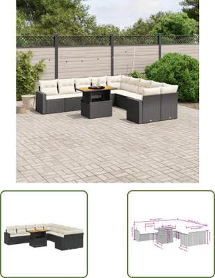 Produktbild von The Living Store 11-tlg. Garten-Sofagarnitur mit Kissen Schwarz Poly Rattan