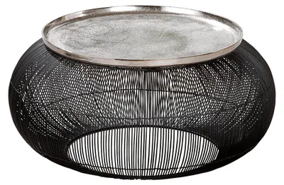 Beistelltisch rund Aluminium silber/schwarz Ø64 cm Höhe 31 cm