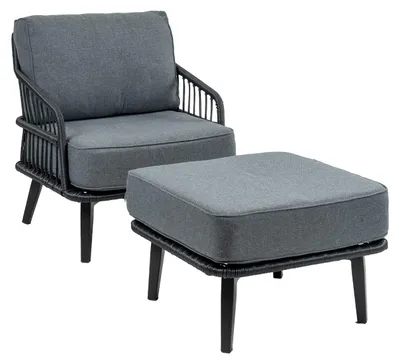 Produktbild von Loungesessel mit Hocker | Isabel | Rope | Schwarz | 2er Set